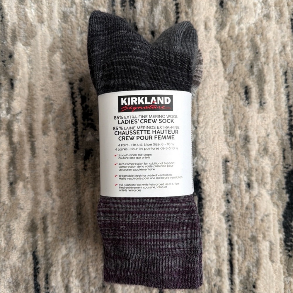 Kirkland Signature Ladies' Extra-Fine Merino Wool Blend Crew Sock, 4-pair